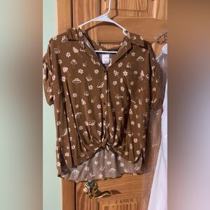 brown mushroom print shirt